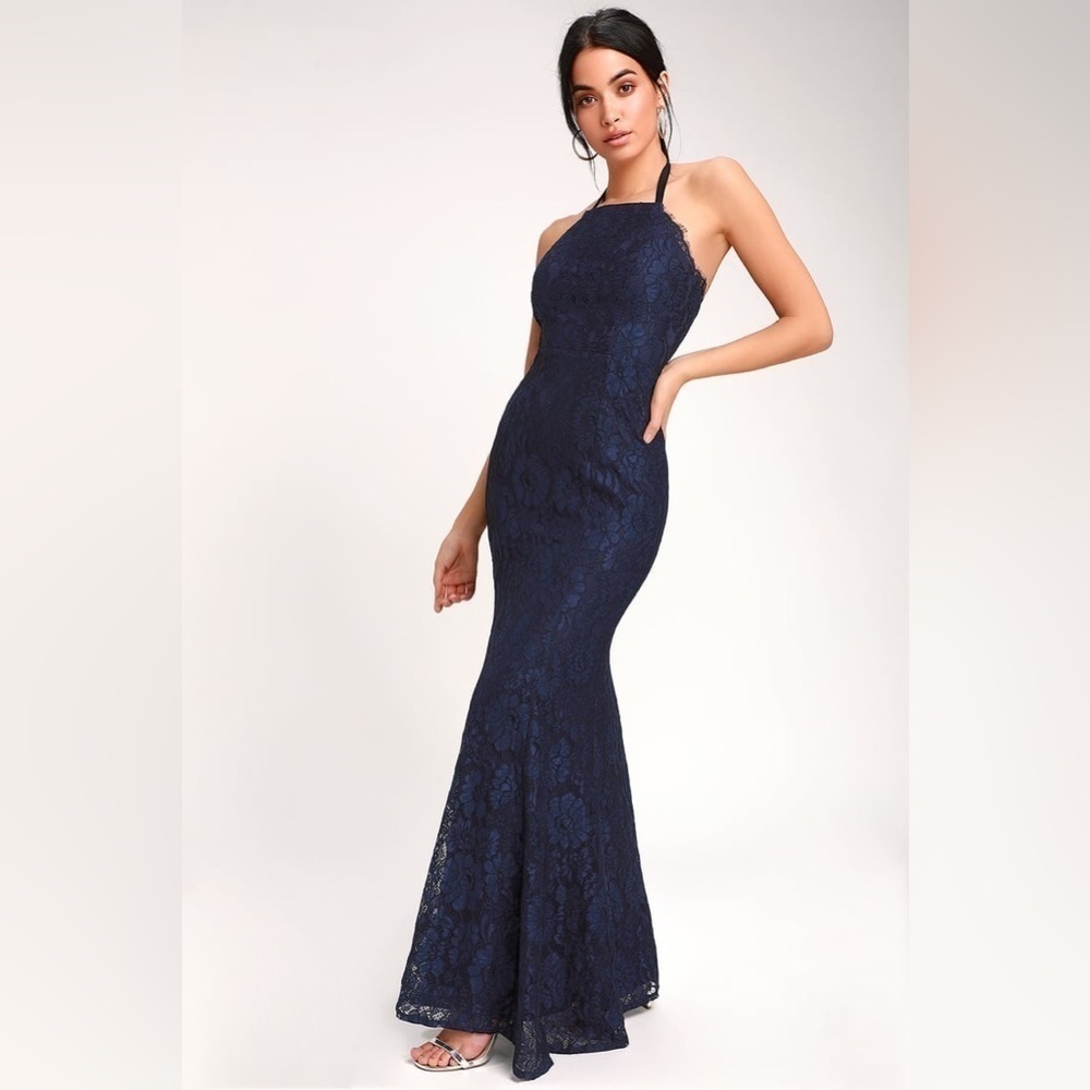 Lulu’s Every Memory Navy Blue Lace Halter Maxi Dress XL
